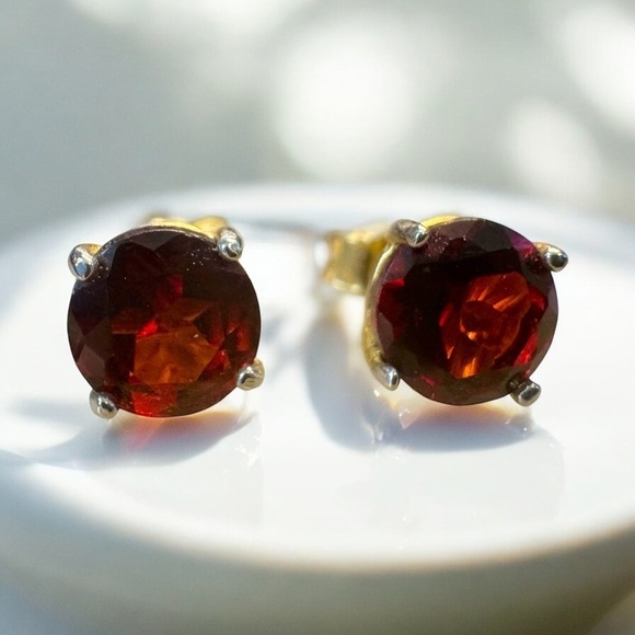 Dee Berkley Garnet Solitaire Gold Over Sterling Silver Studs - Picture 1 of 9